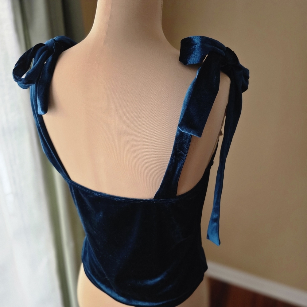 Teal Velvet Cami Corset Tank Top Adjustable Tie Straps If By Sea Women's Large - Picture 10 of 13